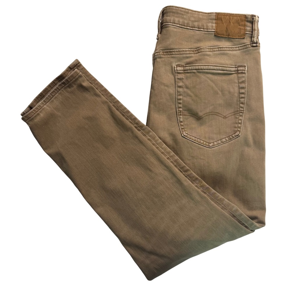 American Eagle Airflex+ Athletic Fit Khaki Tan Jeans Mens 34x30.5 (Tag 34x32)